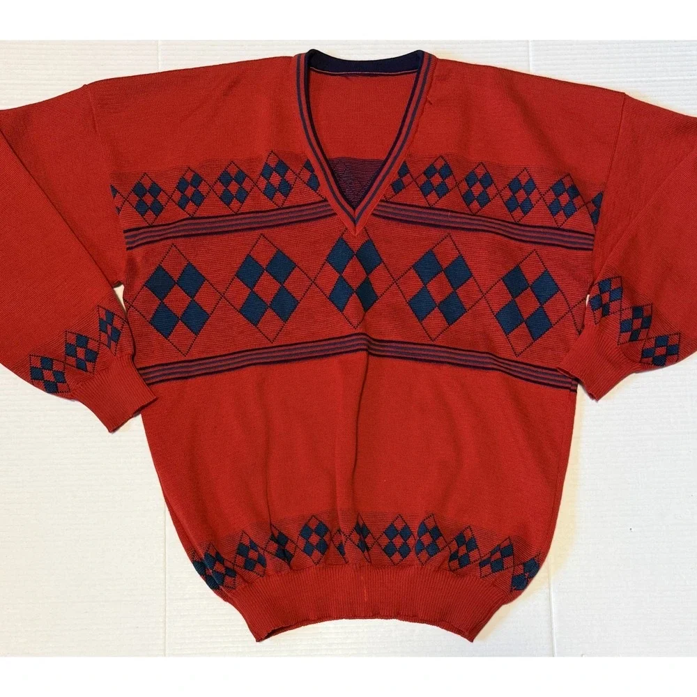SKJAEVELAND Of Norway - Men's V-Neck Pullover Nordic Fair Isle Sweater - Size 52